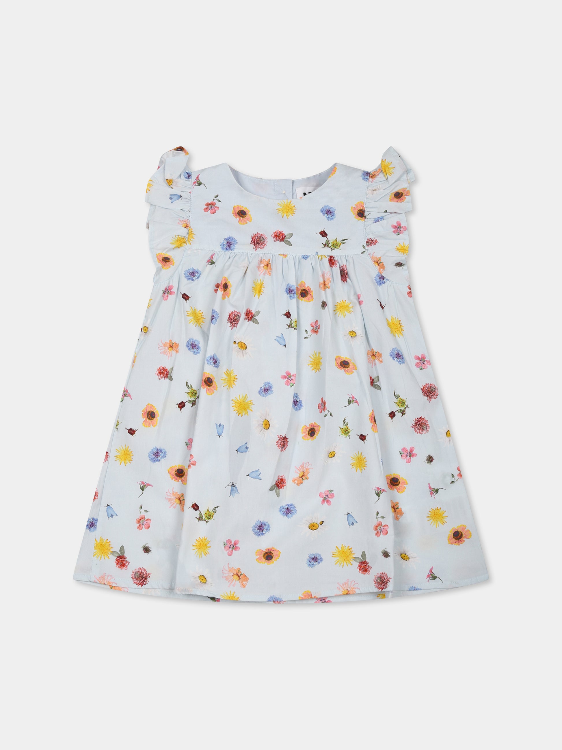 Vestito Cacao celeste per neonata con fiori all over,Molo,4S25E112 9280
