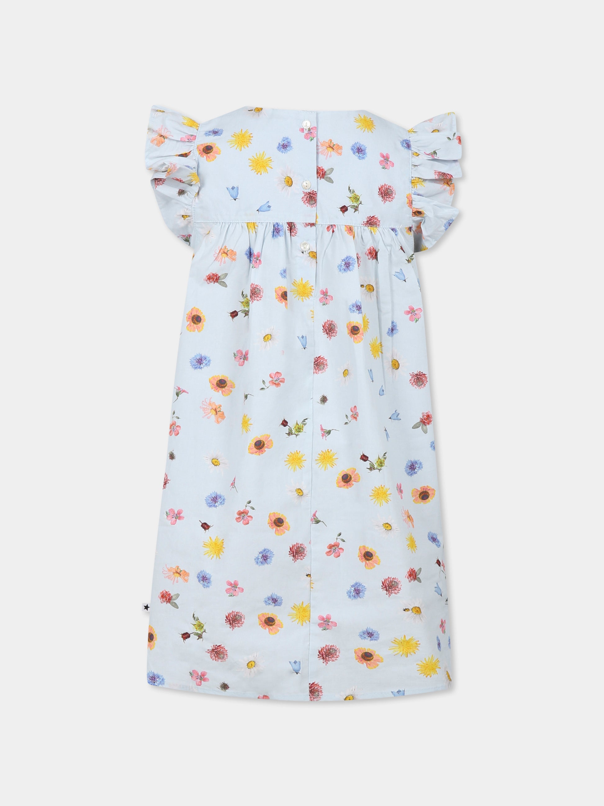 Vestito Cacao celeste per bambina con fiori all over,Molo,4S25E112 9280