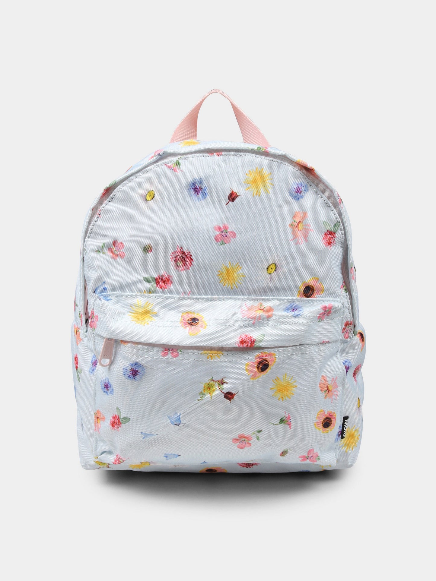Light blue backpack for girl with flowers