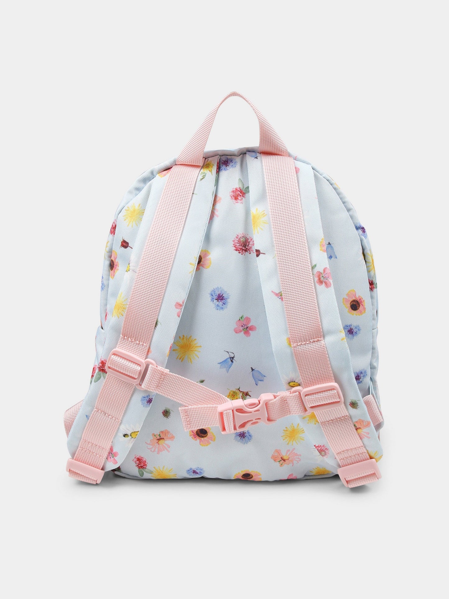 Light blue backpack for girl with flowers