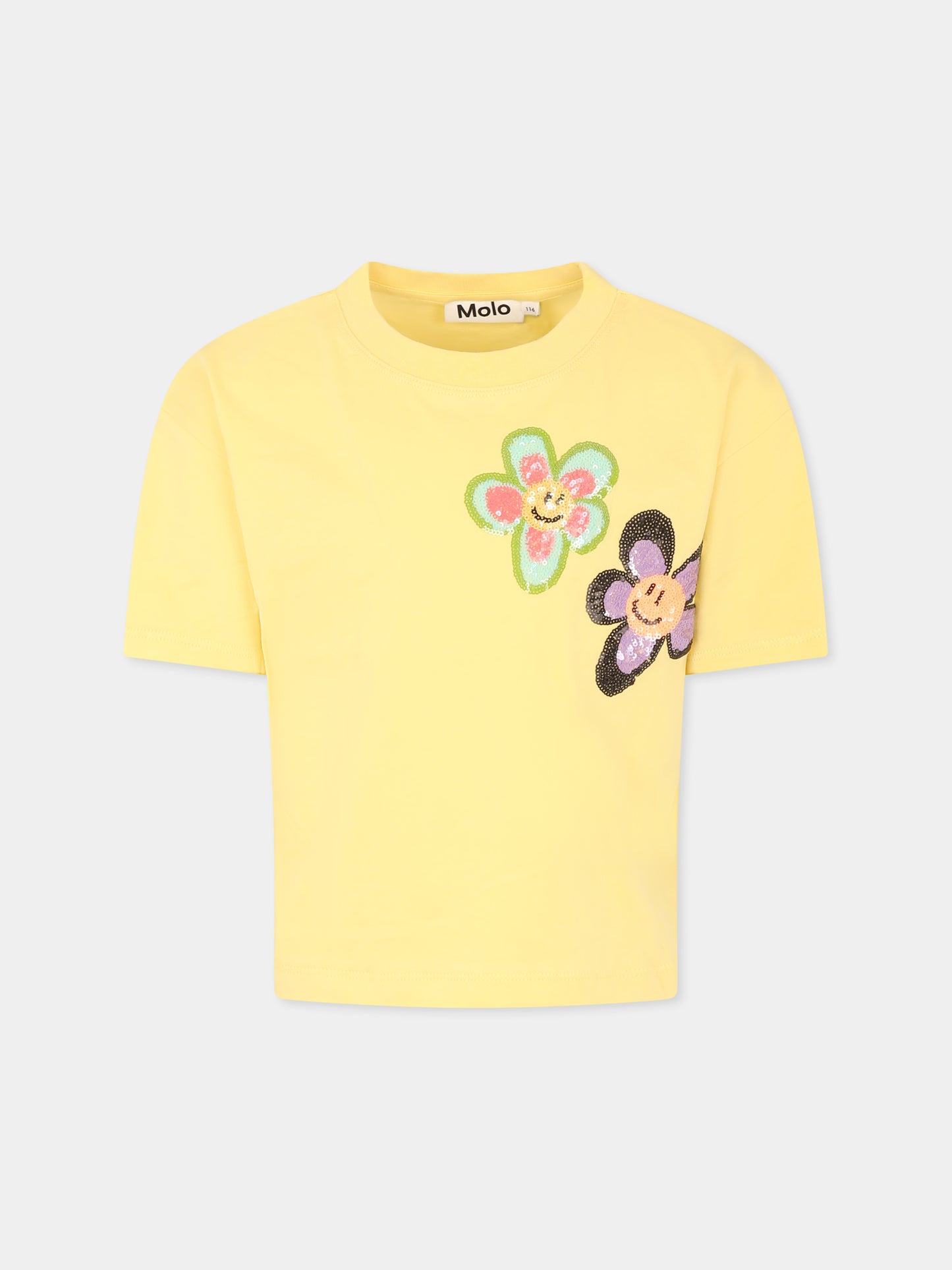 T-shirt Reinette gialla per bambina con fiori,Molo,2S25A210 3935
