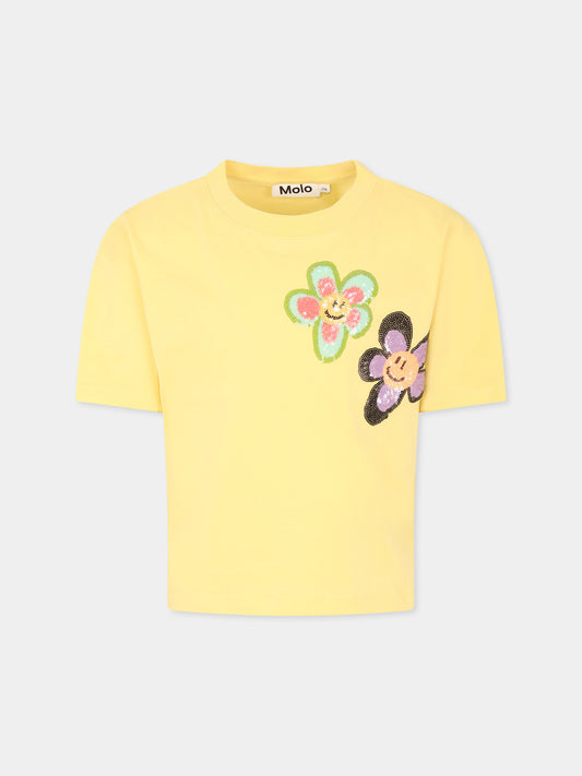 T-shirt Reinette gialla per bambina con fiori,Molo,2S25A210 3935