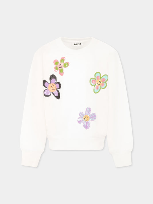 Felpa Marge bianca per bambina con fiori,Molo,2S25J203 3934