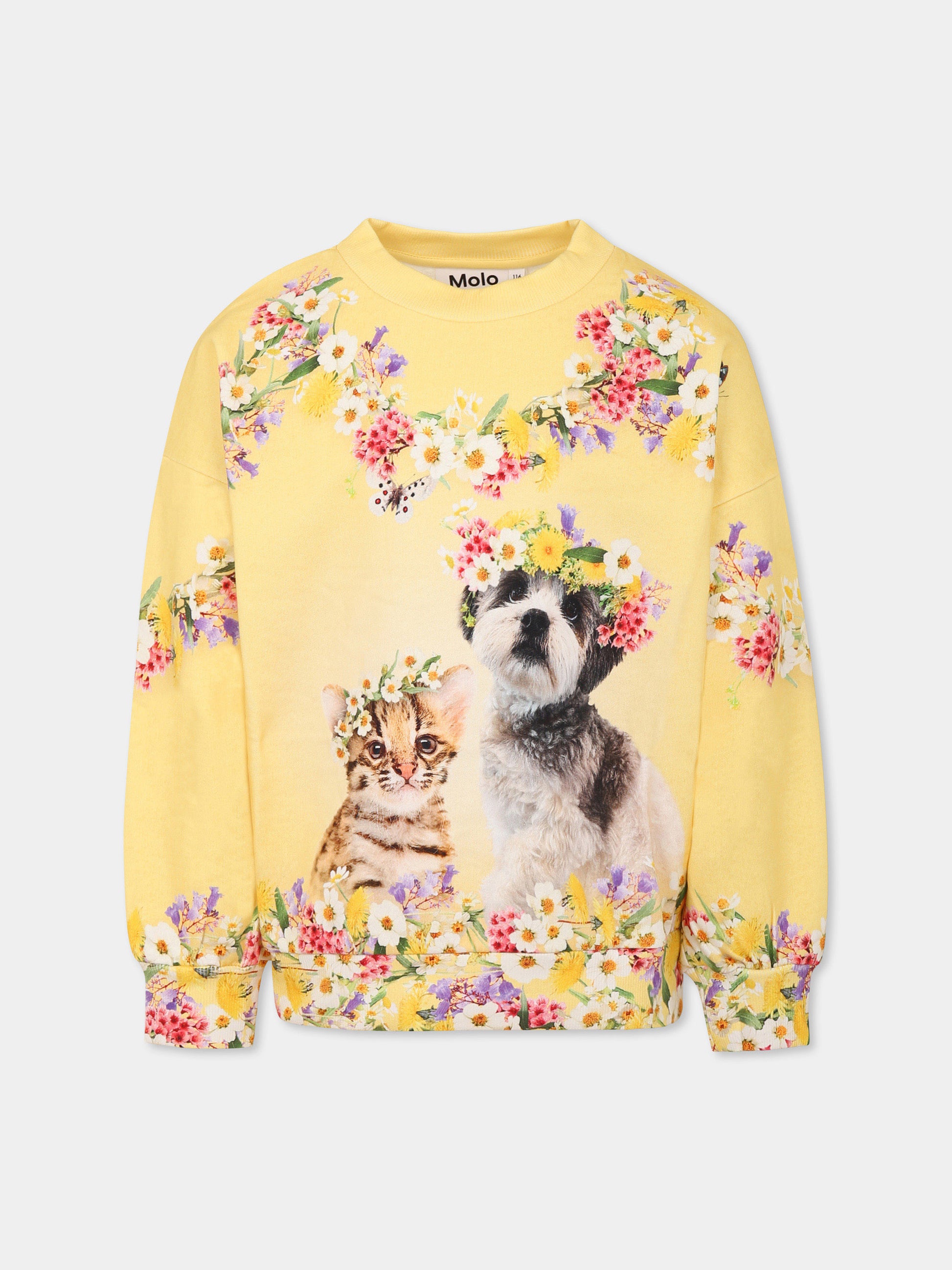 Felpa gialla per bambina con fiori e animali,Molo,2S25J211 3985