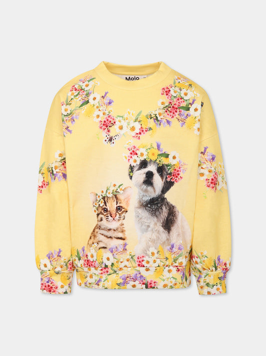 Felpa gialla per bambina con fiori e animali,Molo,2S25J211 3985