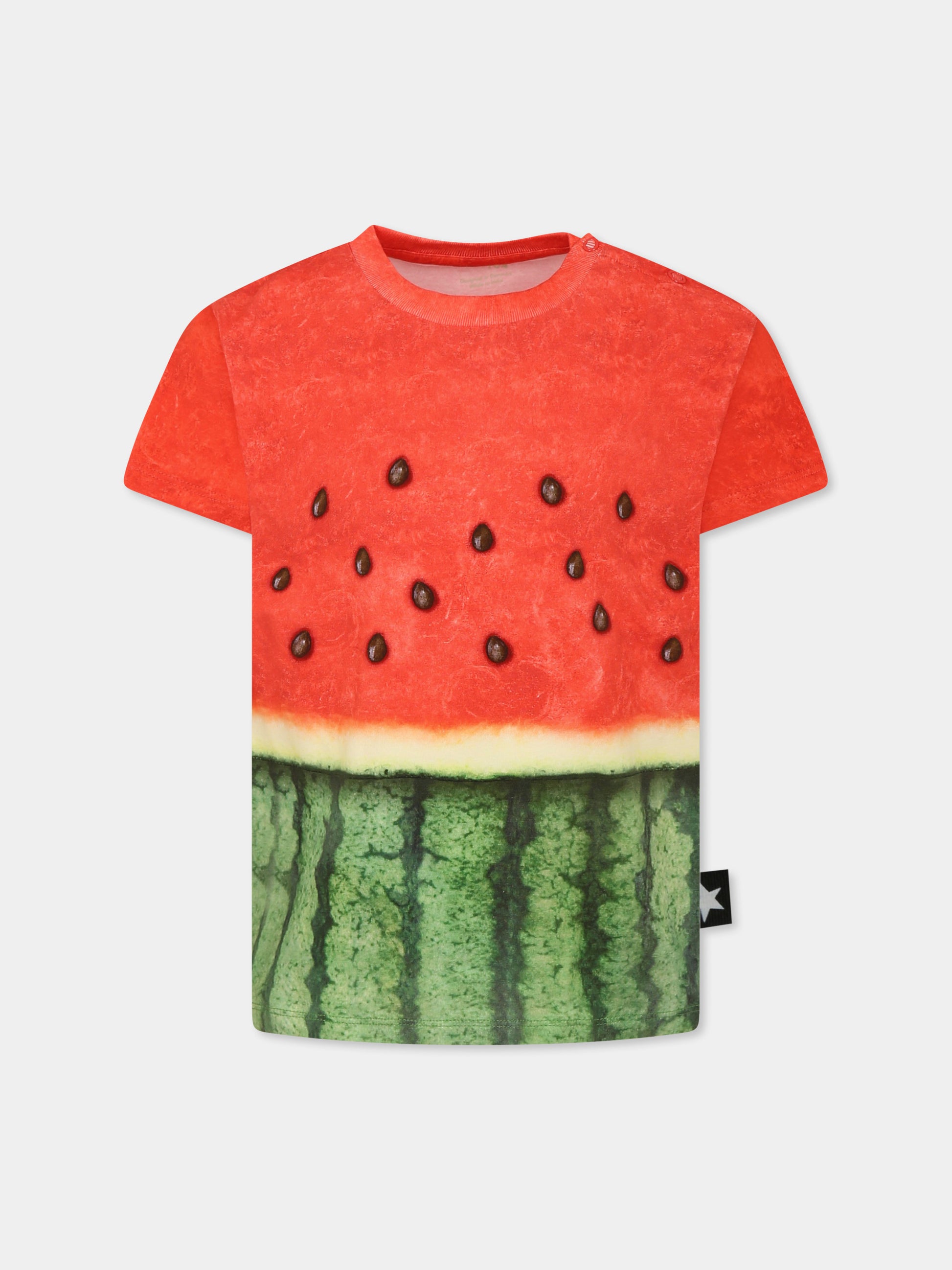 T-shirt Enzo rossa per bambini con stampa anguria,Molo,6S25A202 9341