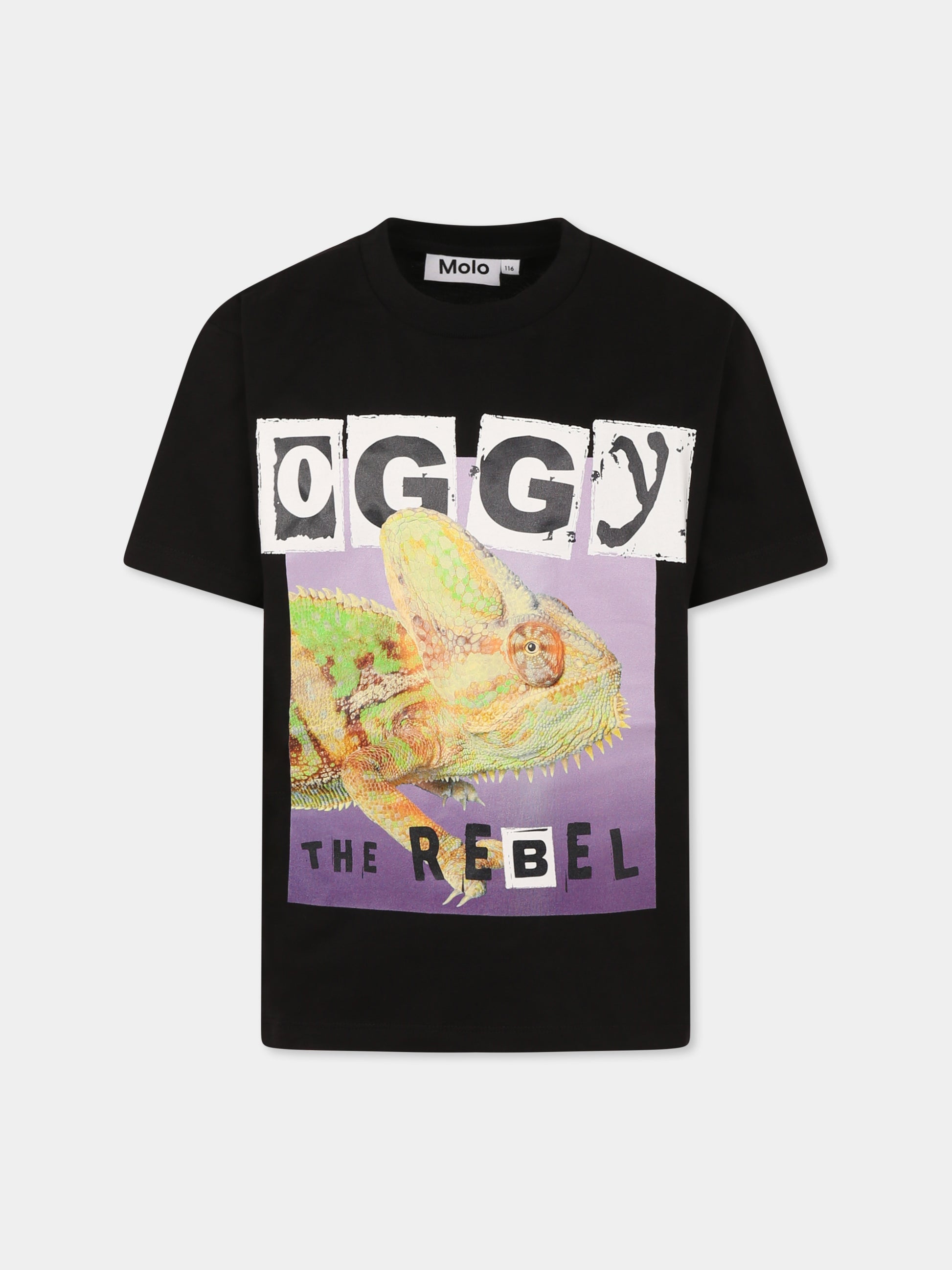 T-shirt Riley nera per bambini con camaleonte,Molo,6S25A209 4934