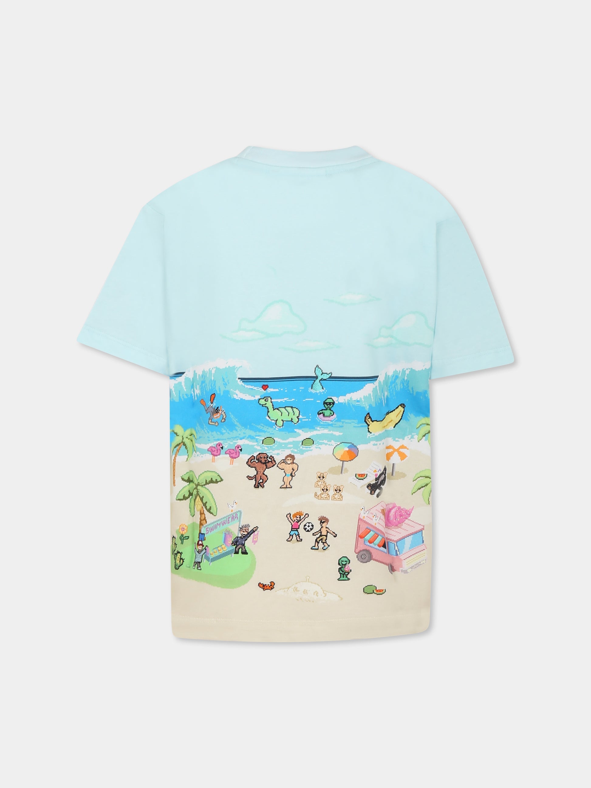 T-shirt Riley celeste per bambino con spiaggia,Molo,1S25A215 3978