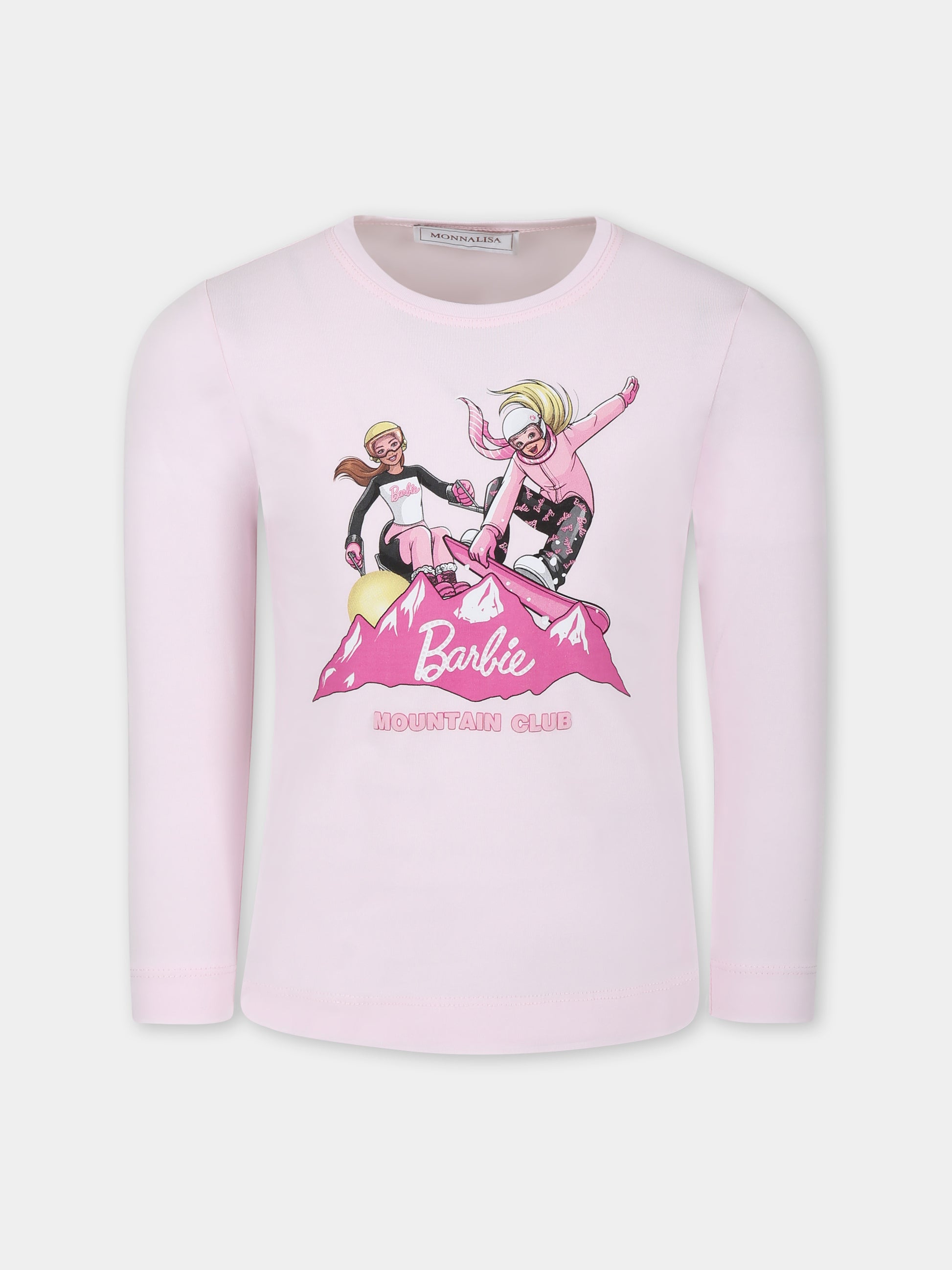 T-shirt rosa per bambina con stampa Barbie,Monnalisa,11D643 4201 0090