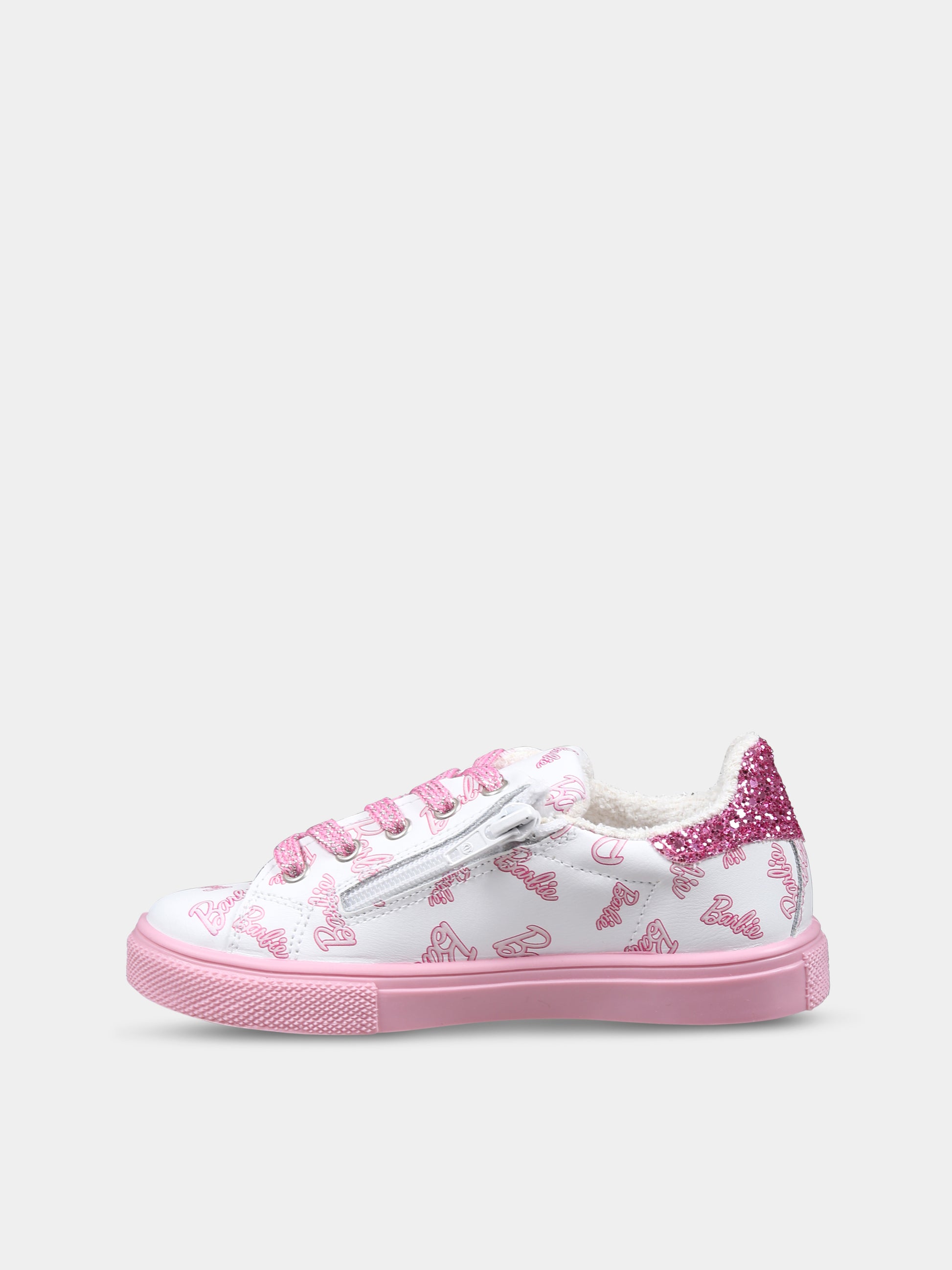 Sneakers bianche per bambina con scritta Barbie all over,Monnalisa,8CD020 4F34 0193