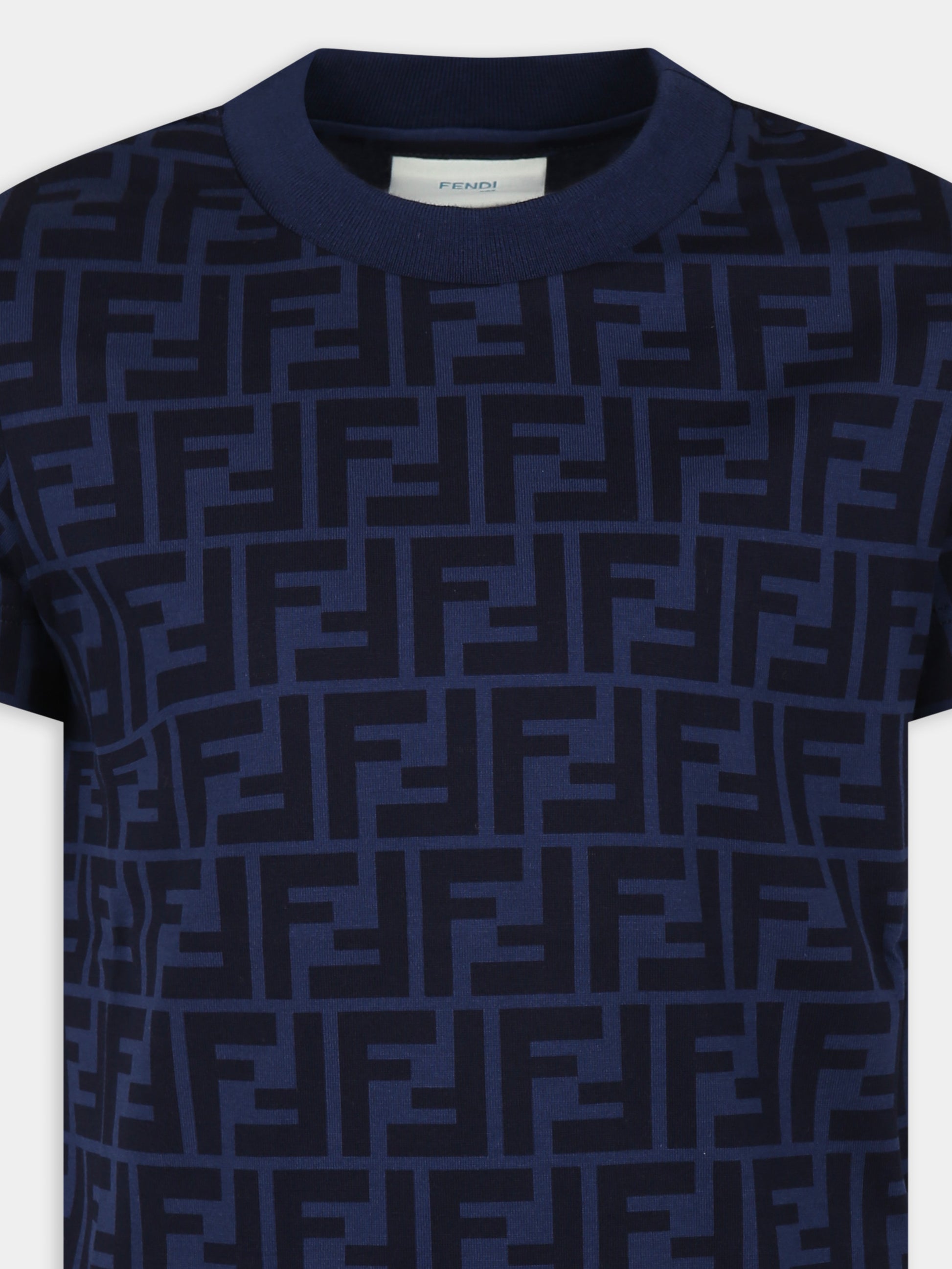 T-shirt blu per bambino con iconica FF all over,Fendi Kids,JUI181 ATRV F1I11