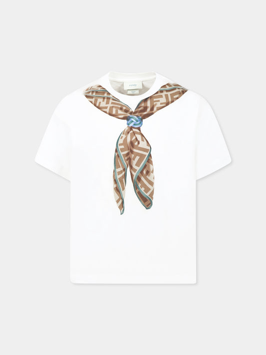 White t-shirt for boy with scarf