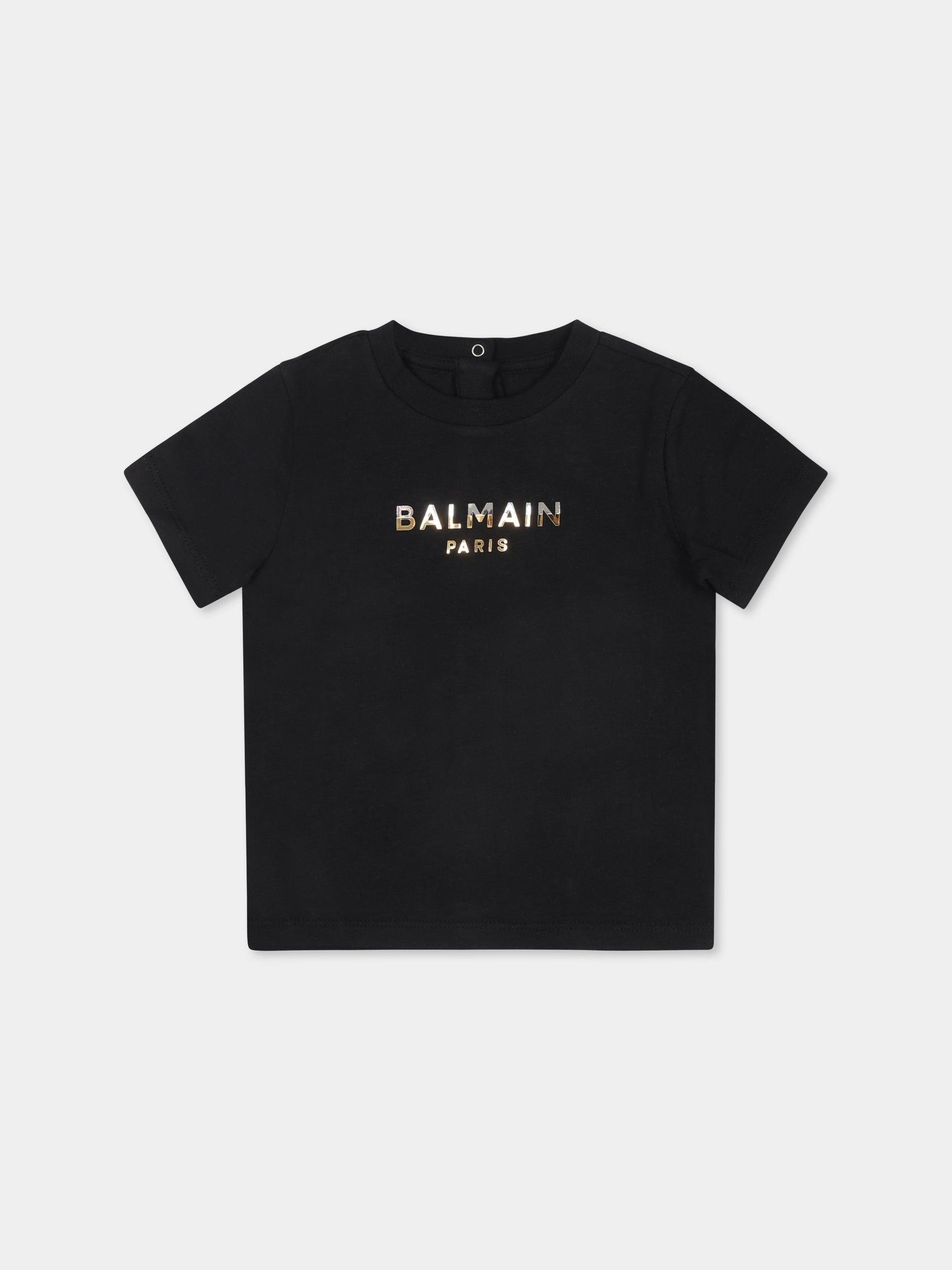 T-shirt nera per neonati con logo,Balmain Kids,BU8001 21884 930