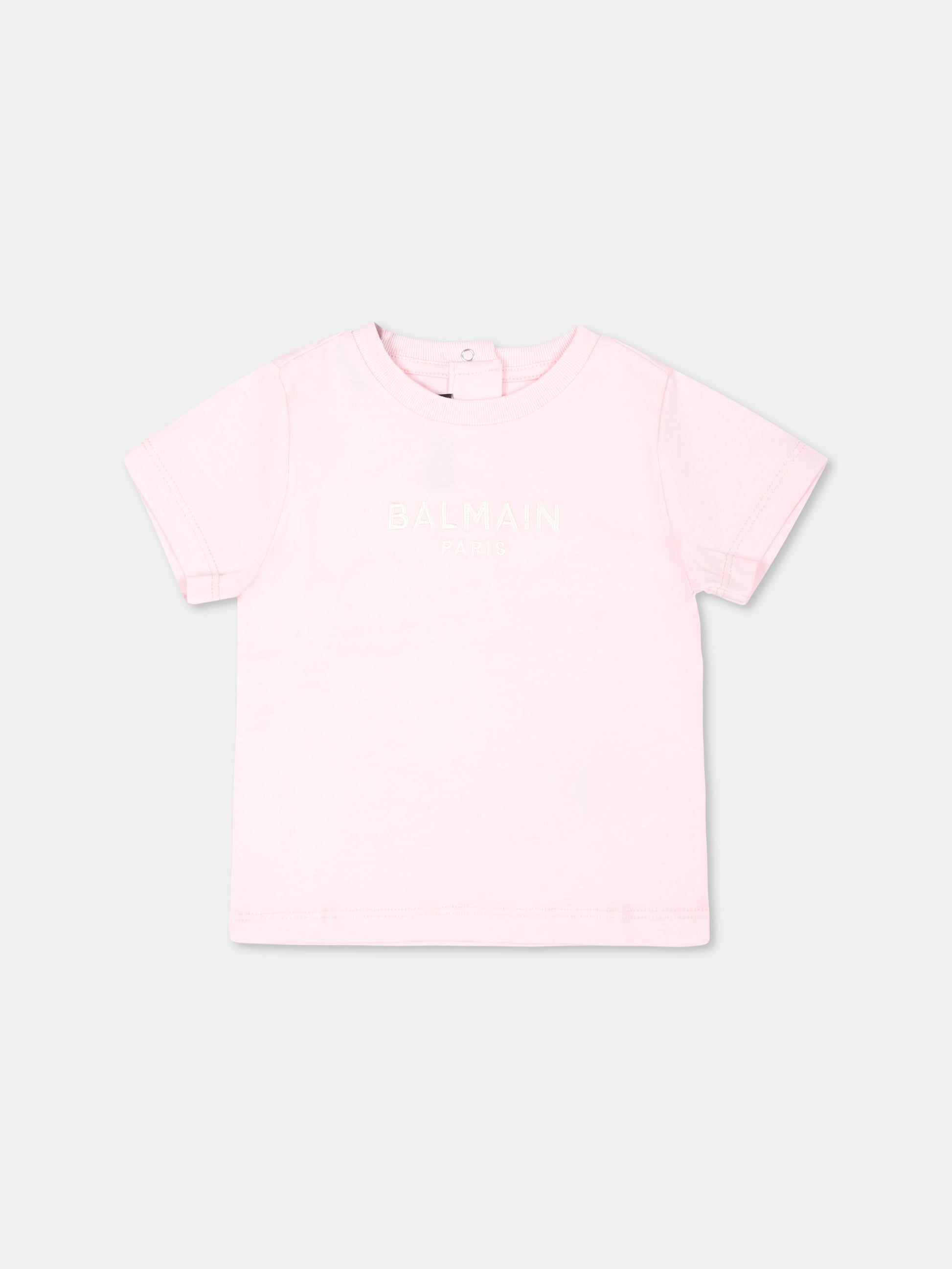 T-shirt rosa per neonata con logo,Balmain Kids,BU8011 Z1751 540AV