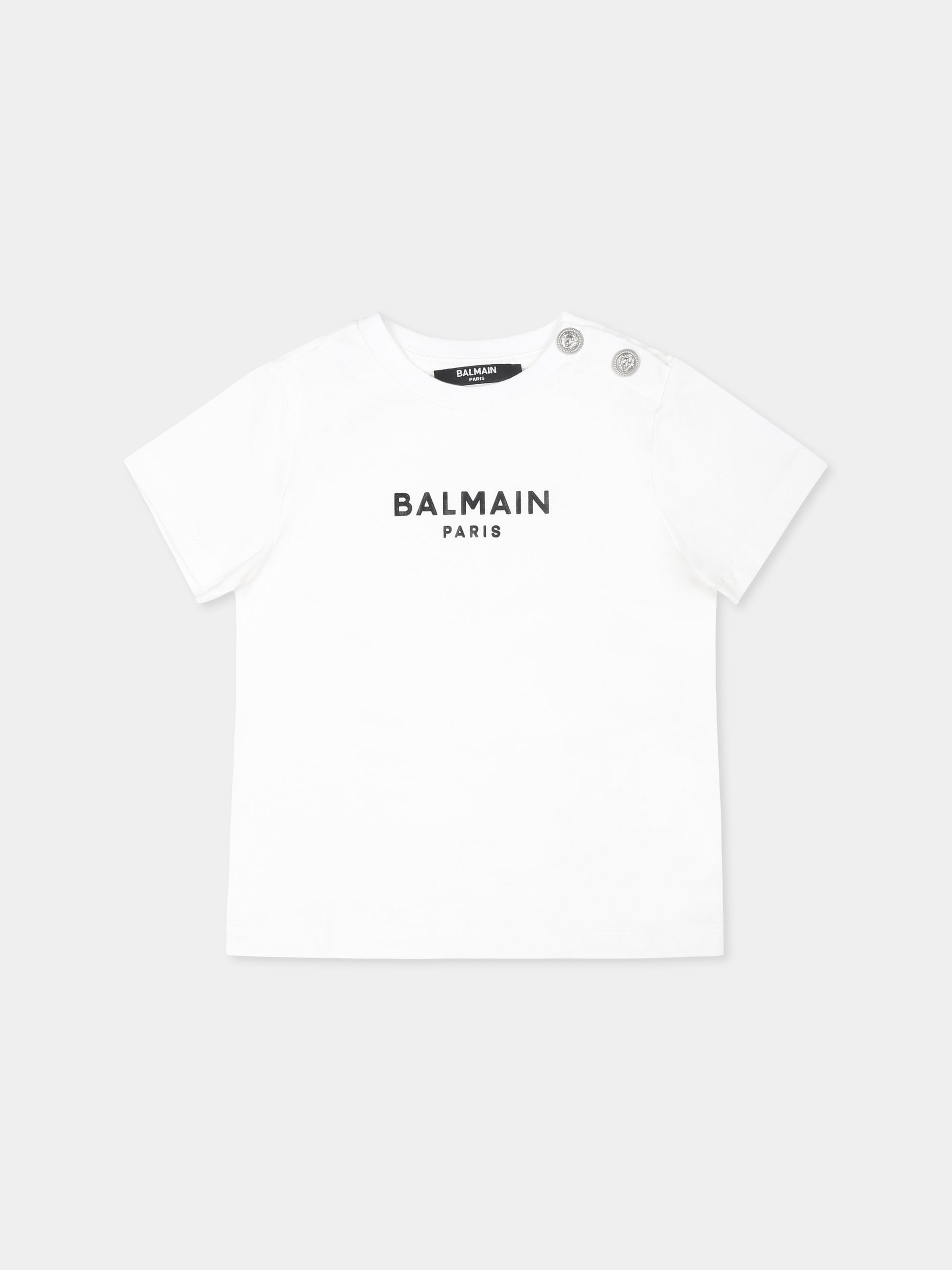 T-shirt bianca per neonati con logo,Balmain Kids,BU8501 Z1751 100NE