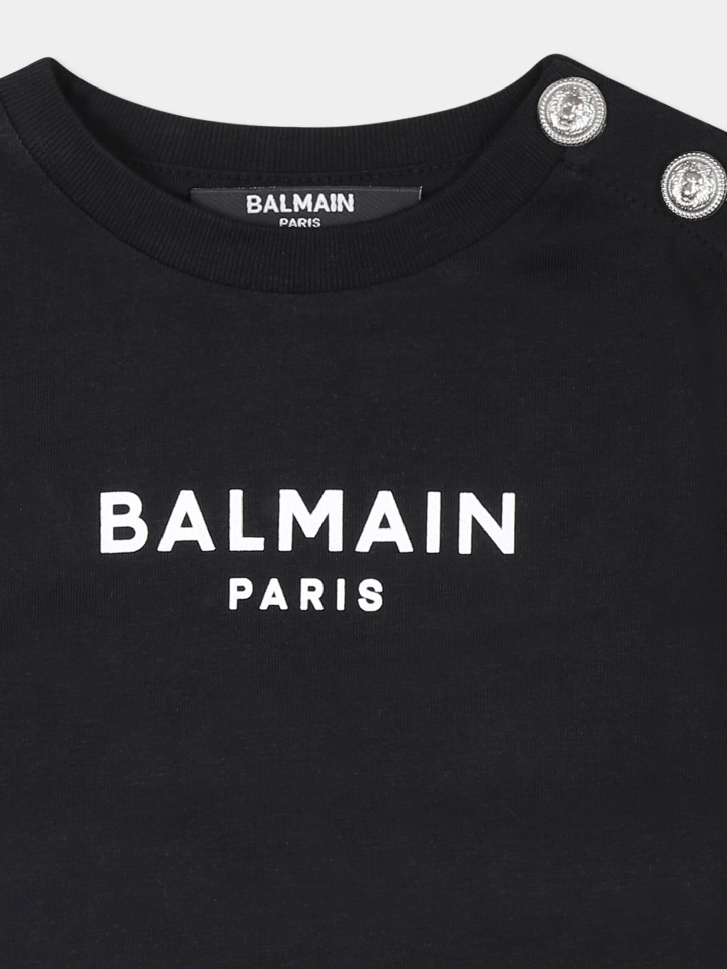 T-shirt nera per neonati con logo,Balmain Kids,BU8501 Z1751 930BC