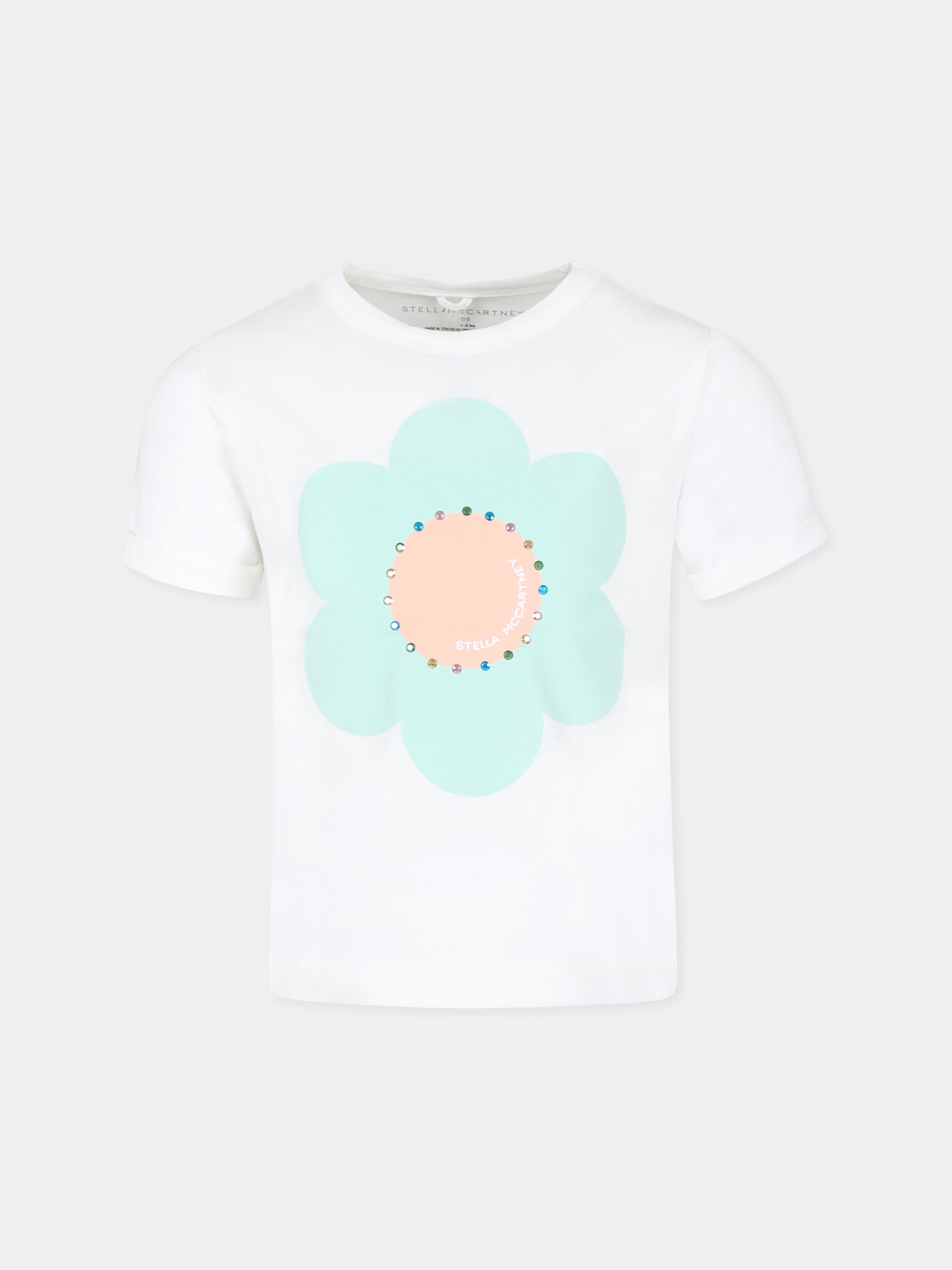 T-shirt avorio per bambina con stampa fiore,Stella Mccartney Kids,TU8E01 Z0434 101