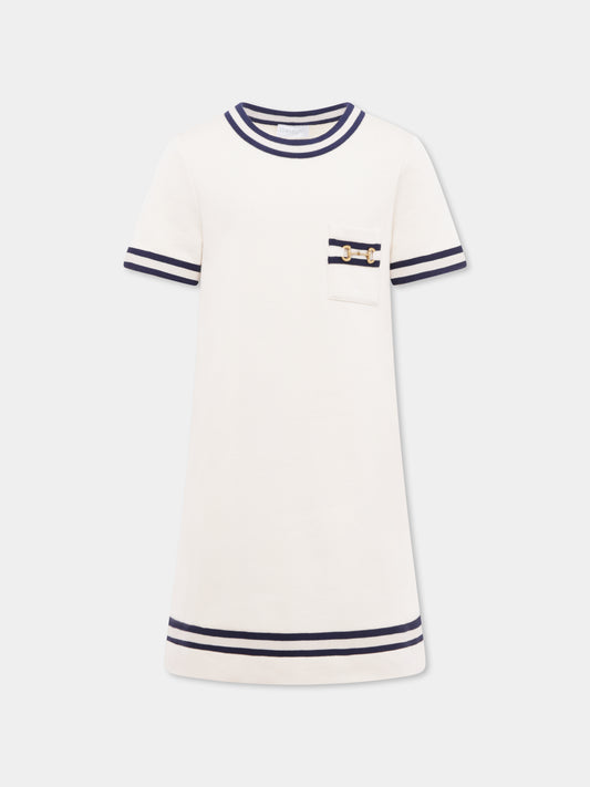 Ivory dress for girl with horsebit