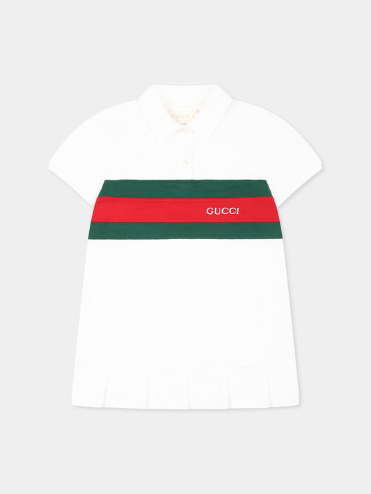 Vestito bianco per neonata con dettaglio Web,Gucci Kids,808694 XJGZ1 9250