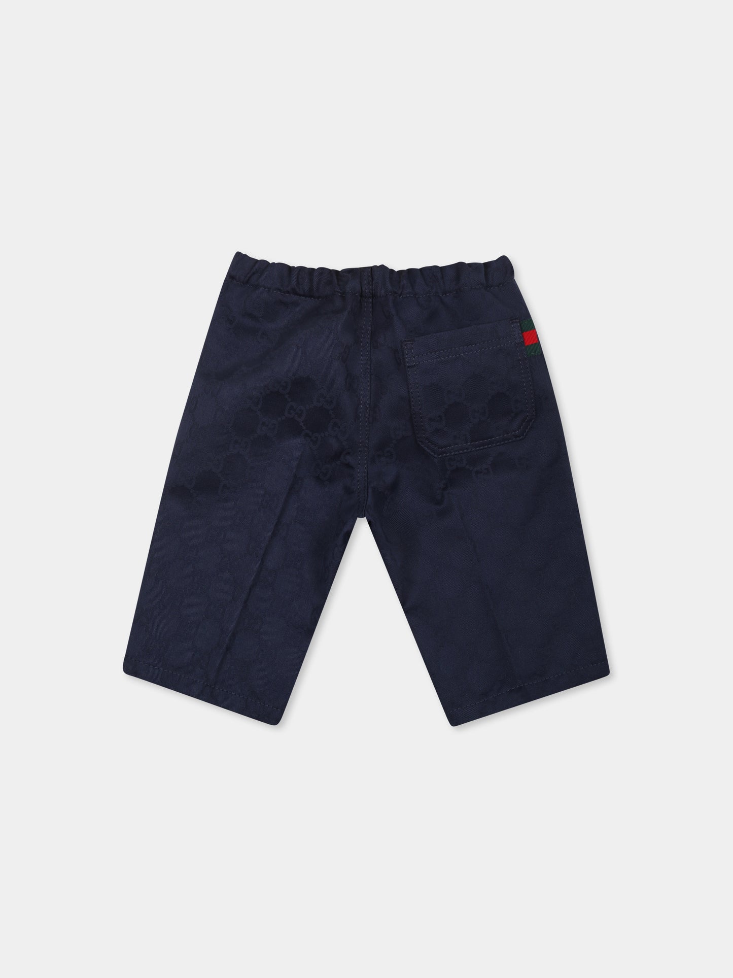 Pantaloni blu per neonato con dettaglio Web,Gucci Kids,810898 XWA3G 4843