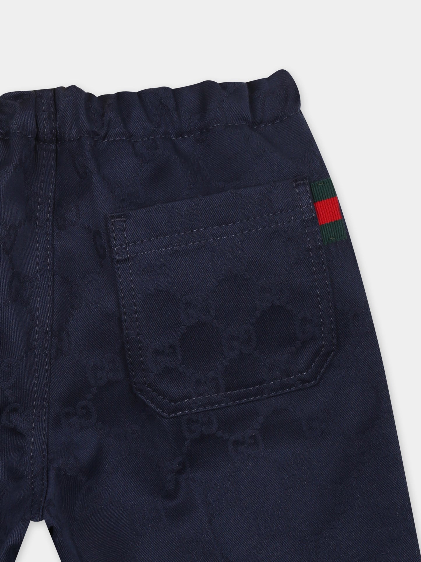 Pantaloni blu per neonato con dettaglio Web,Gucci Kids,810898 XWA3G 4843