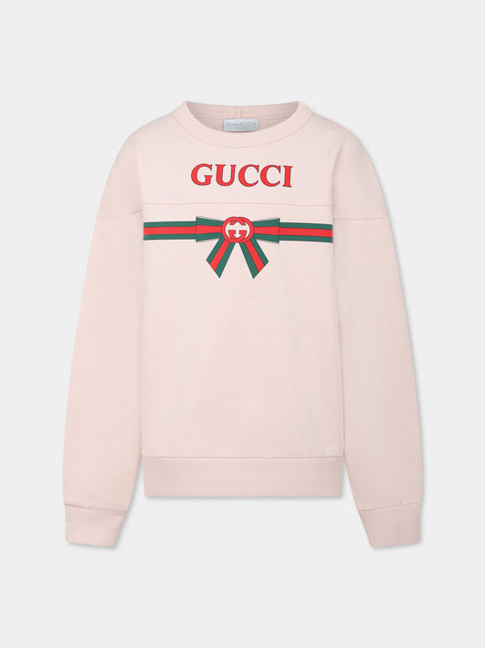 Pink sweatshirt for girl with logo