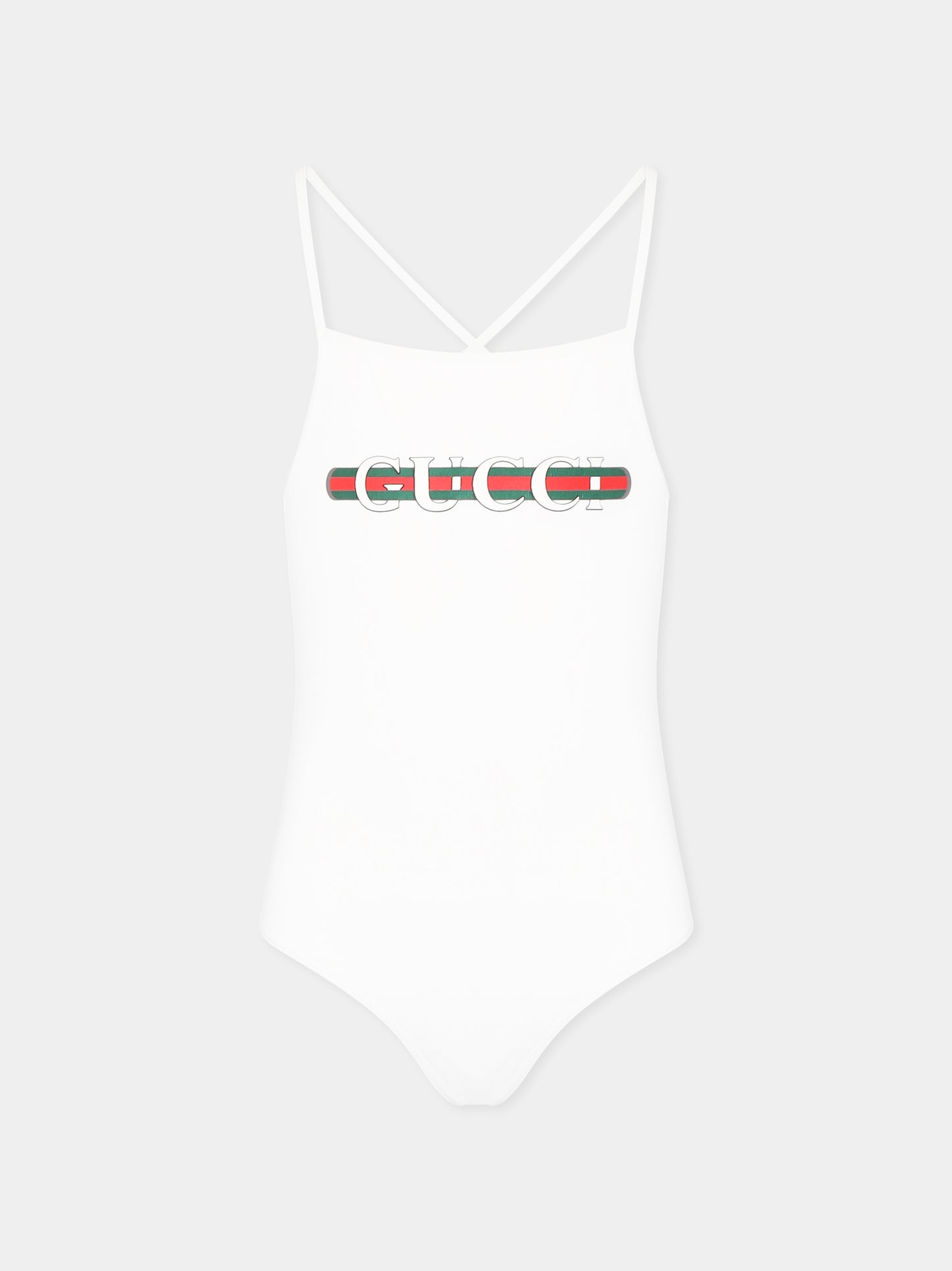 Costume intero bianco per bambina con stampa Gucci Web,Gucci Kids,685300 XJG2N 9074