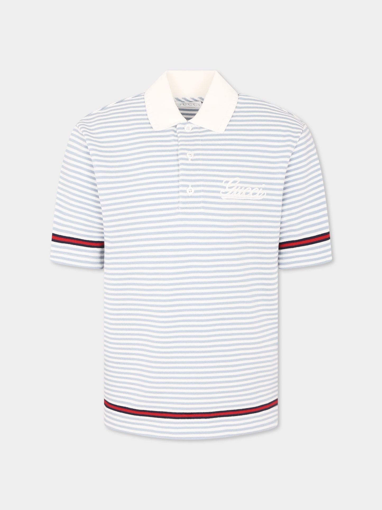 Polo celeste per bambini con logo,Gucci Kids,805408 XJGXY 9716