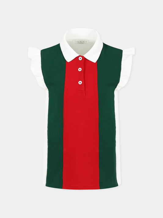 Polo multicolor per bambina con dettaglio Web,Gucci Kids,808697 XJGZ1 9250