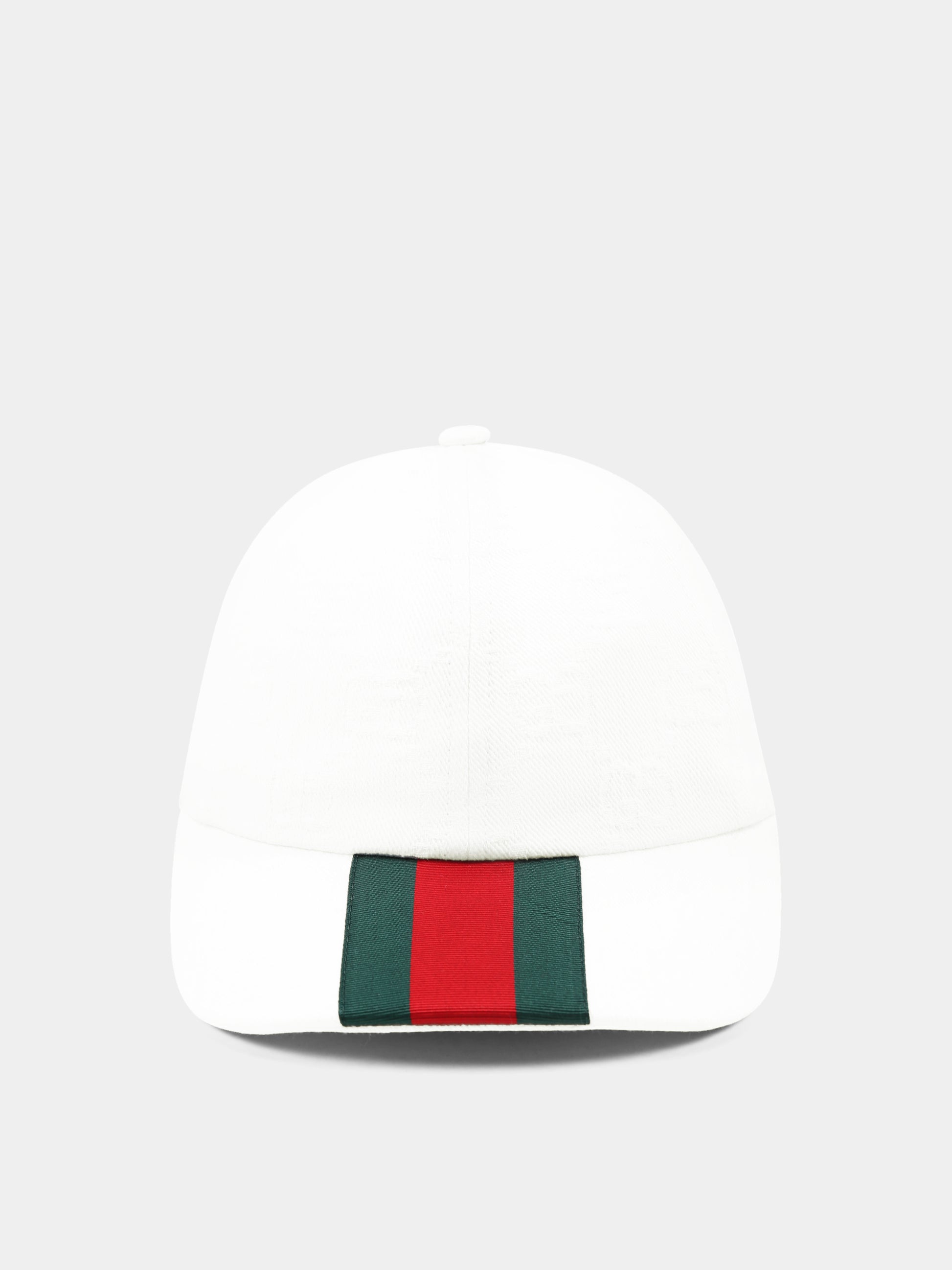 Cappello bianco per bambini con dettaglio Web,Gucci Kids,808669 3HA6Z 9066