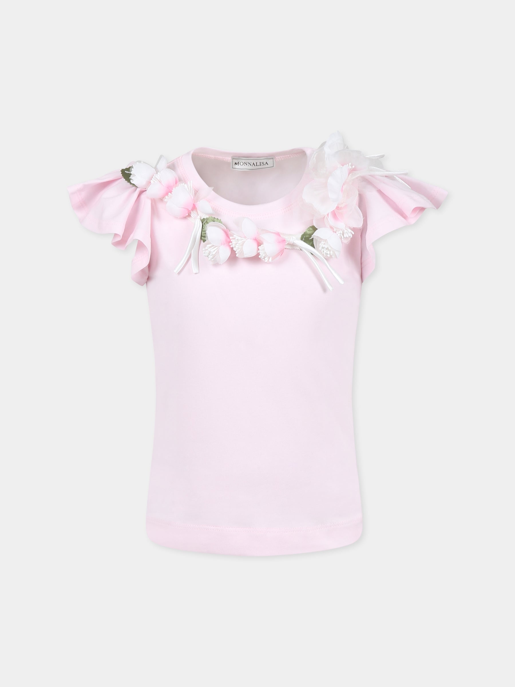 T-shirt rosa per bamibna con fiori di pesco,Monnalisa,11E613 5202 0090