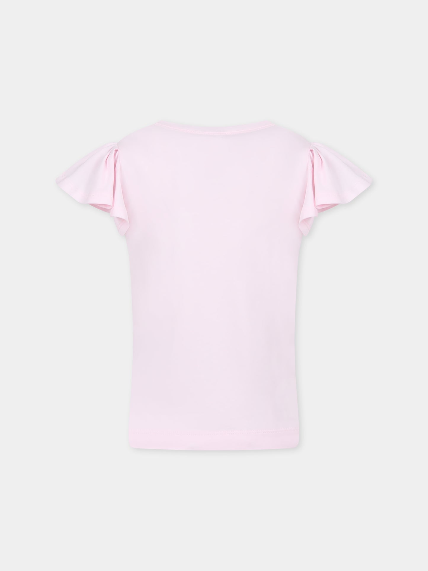 T-shirt rosa per bamibna con fiori di pesco,Monnalisa,11E613 5202 0090