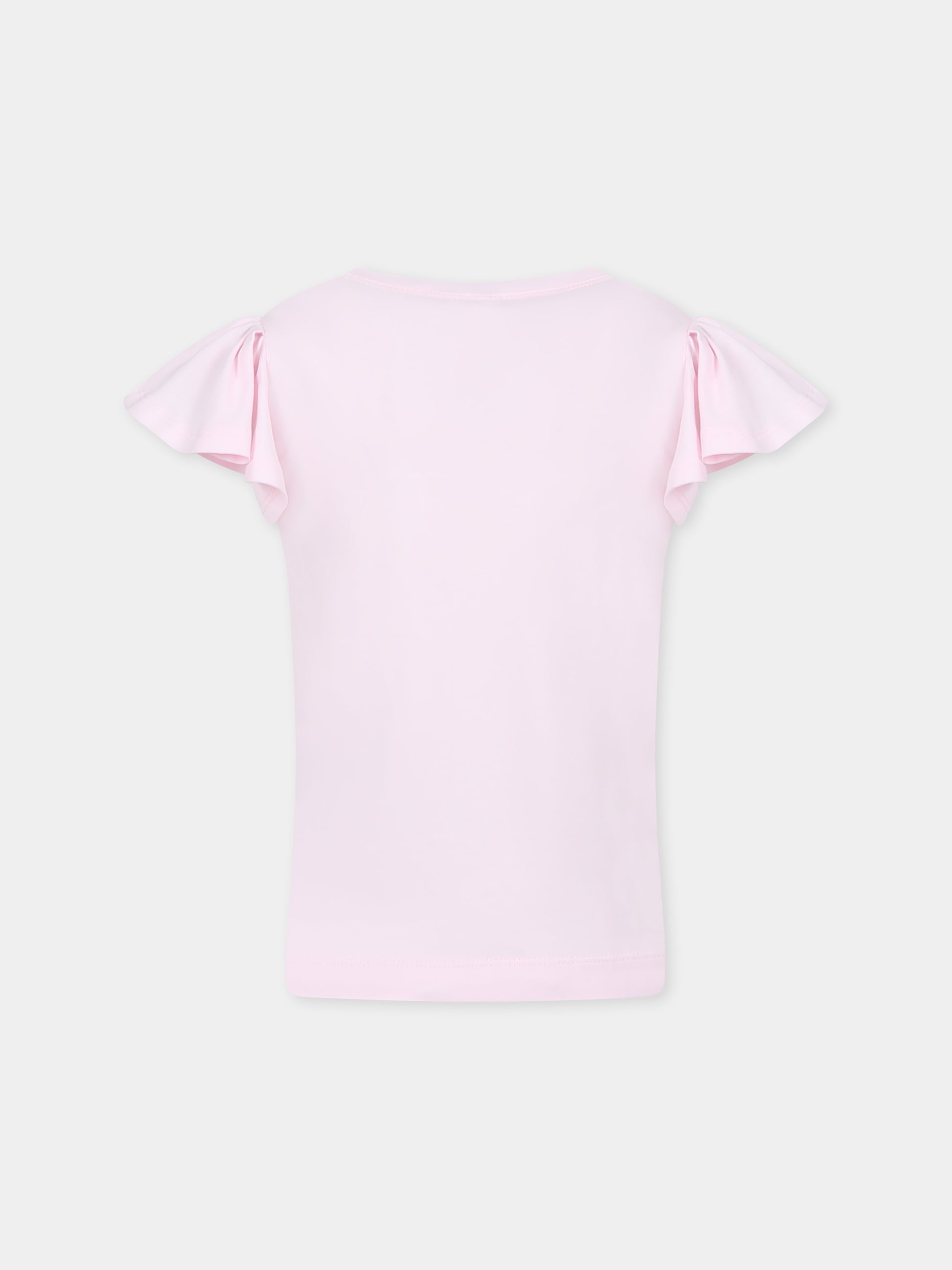 T-shirt rosa per bamibna con fiori di pesco,Monnalisa,11E613 5202 0090