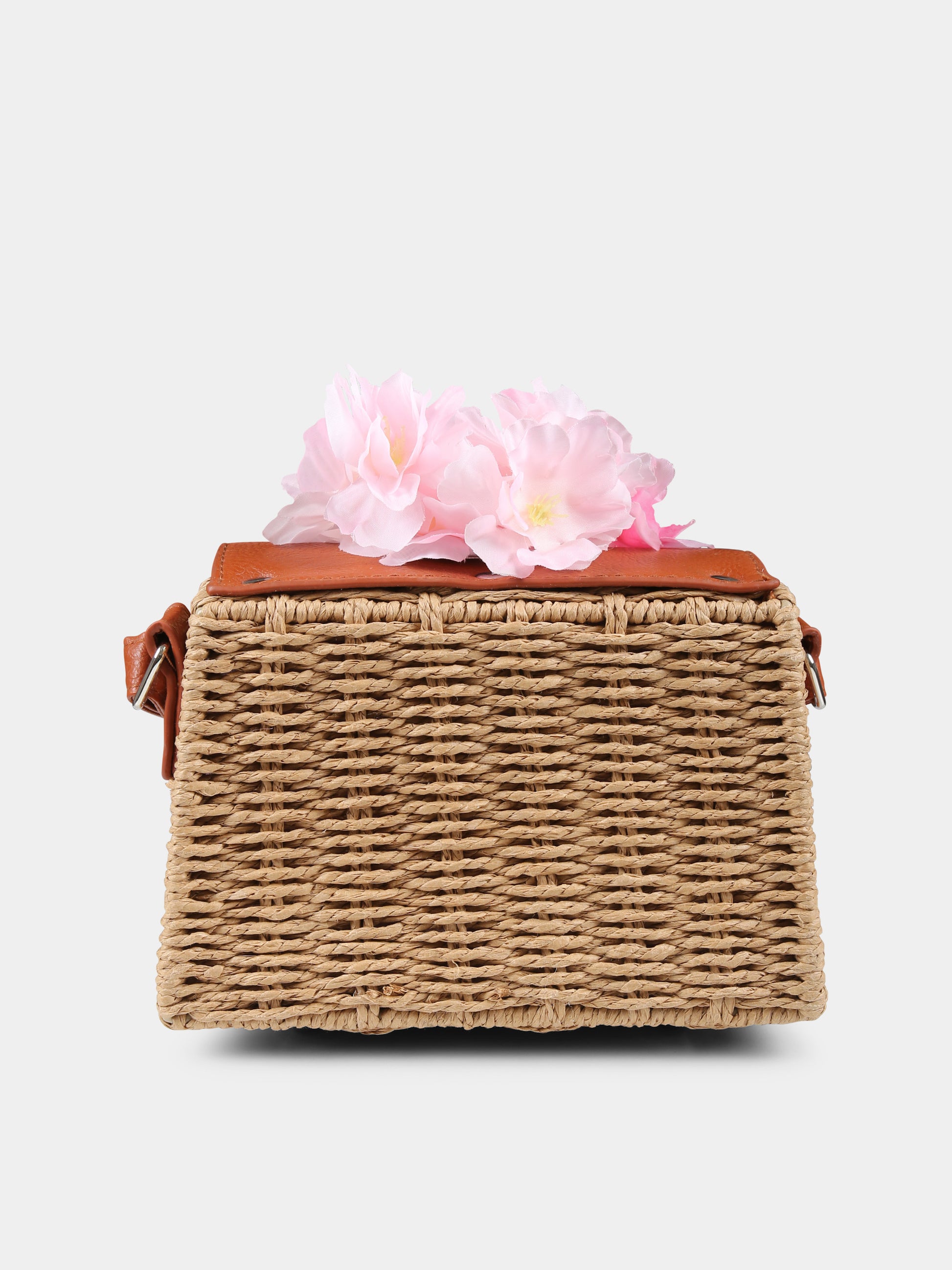 Borsa marrone per bambina con fiori di pesco,Monnalisa,19E000 5082 0003