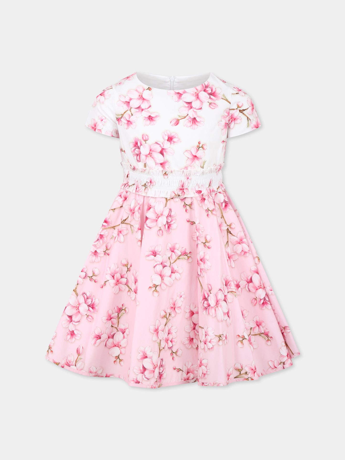 Vestito rosa per bambina con stampa floreale,Monnalisa,11E900 5604 9990