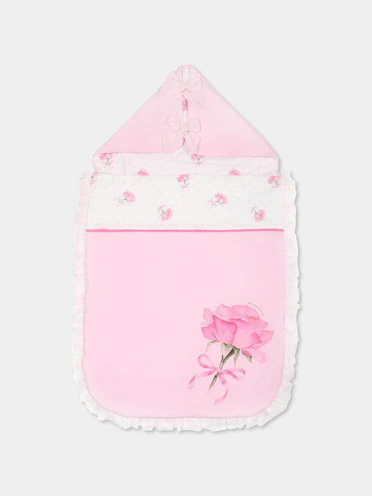 Pink sleeping bag for baby girl with logo