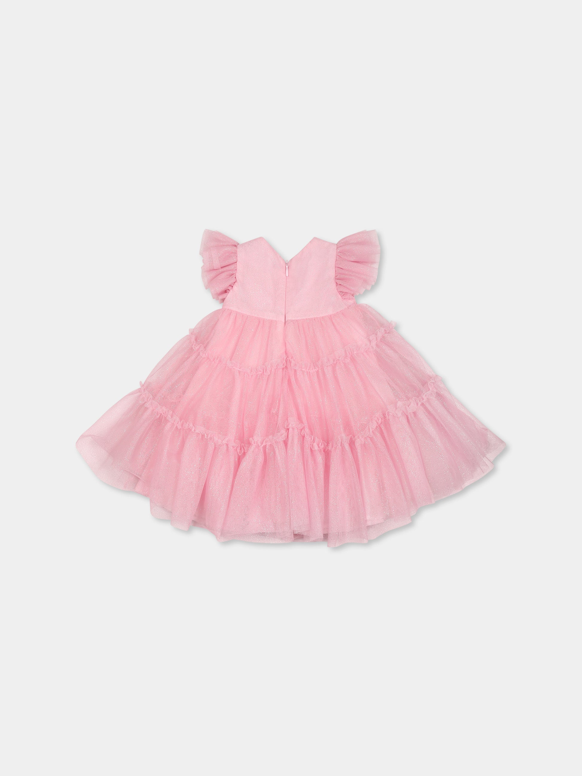 Vestito rosa per neonata con rose,Monnalisa,31E903 5907 9075