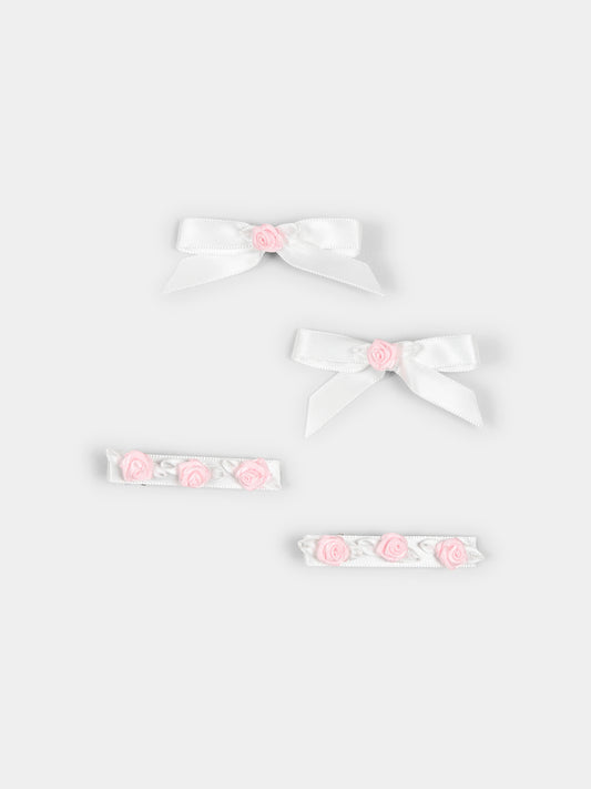 Set fermagli rosa per neonata con fiocco e rosseline,Monnalisa,73E000 5080 0001