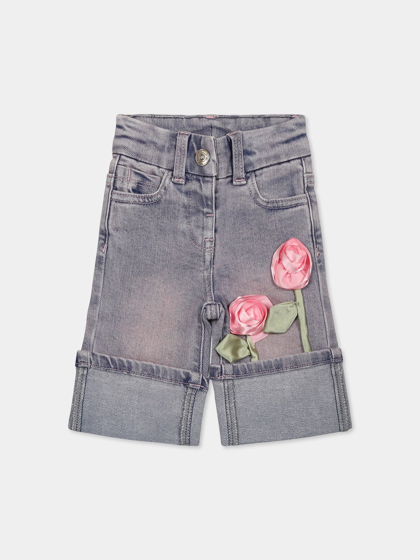 Denim jeans for baby girl with roses