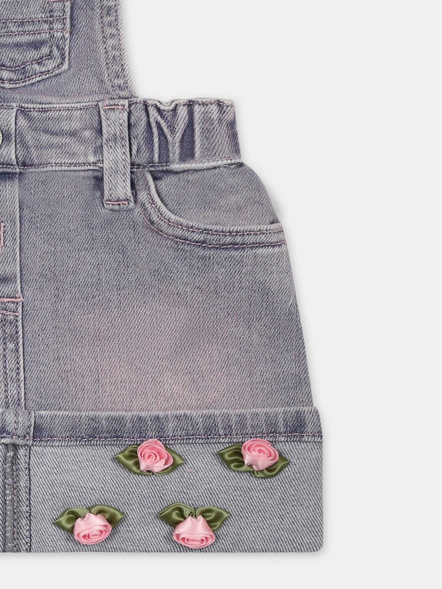 Denim  dungarees for baby girl with roses