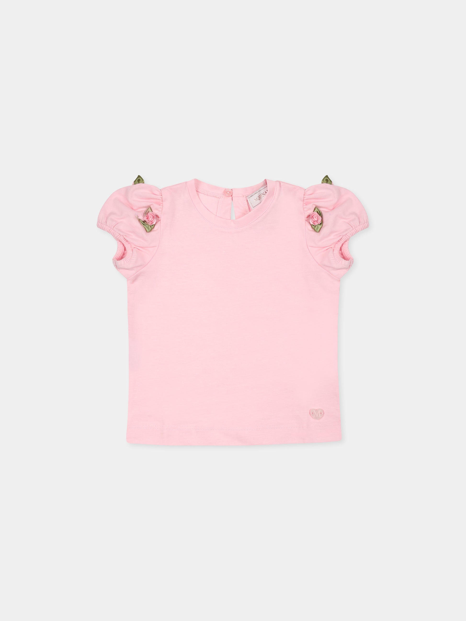 T-shirt rosa per neonata con rosselline,Monnalisa,31E604 5203 0090