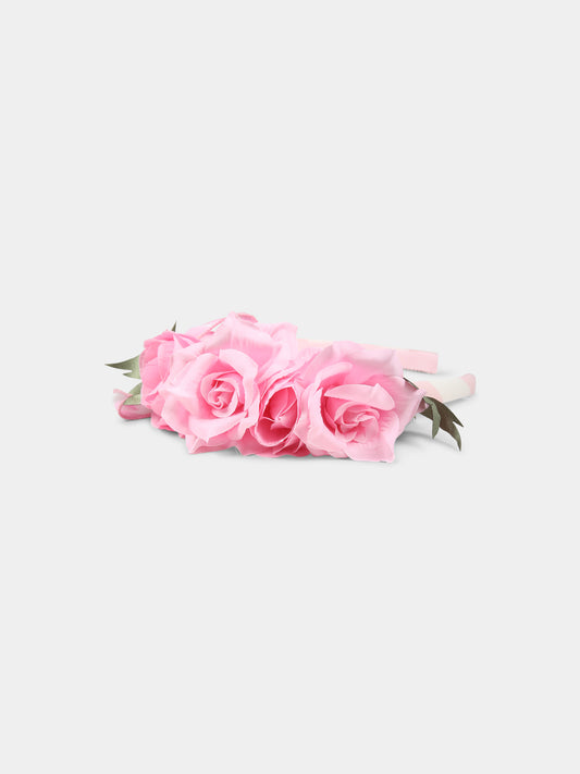 Pink headband for girl with roses