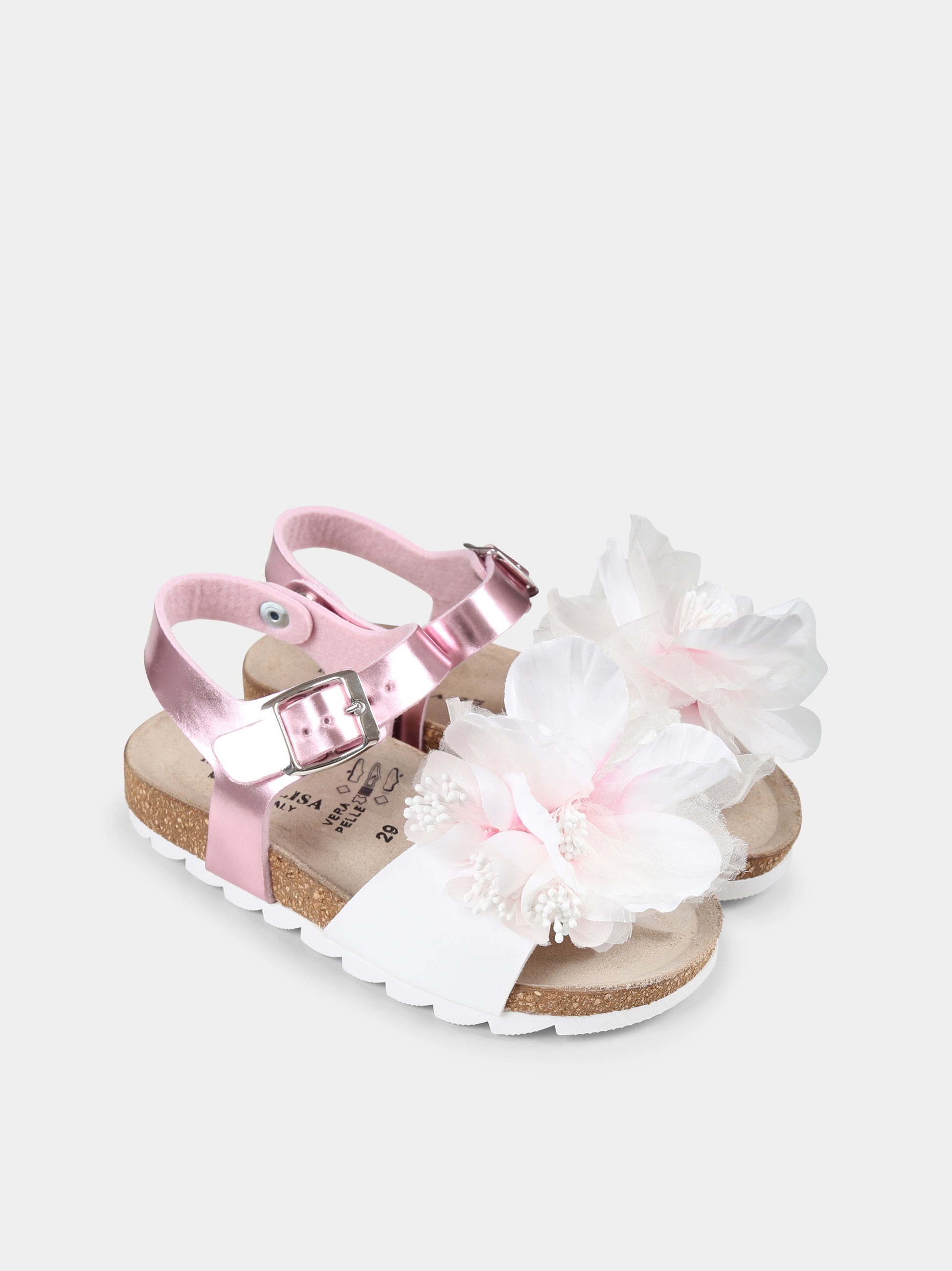 Sandali rosa per bambina con fiori,Monnalisa,8CE003 5728 0090