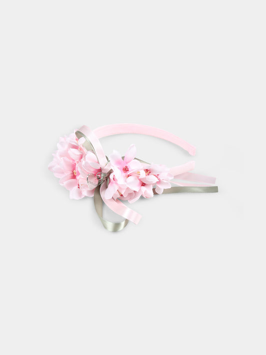Pink headband for girl with flowers