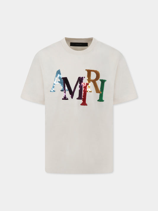T-shirt avorio per bambini con logo,Amiri,AKJYTE1019 ALABASTER