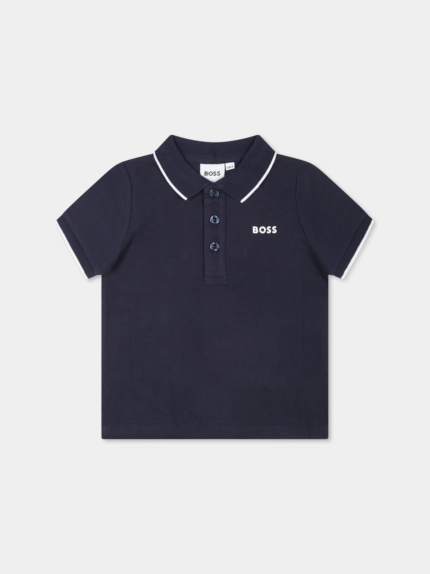 Polo blu per neonato con logo,Boss,J05P13 849