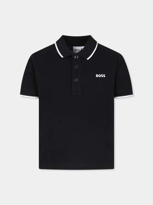 Polo nera per bambino con logo,Boss,J25P26 09B