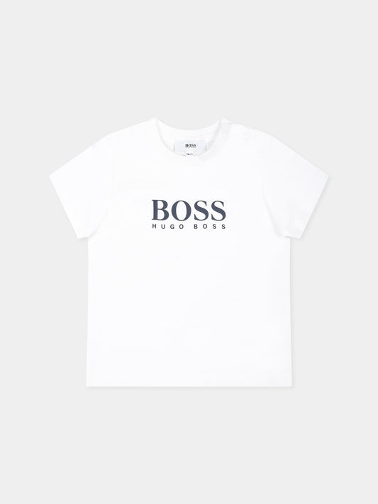 T-shirt bianca per neonato con logo,Boss,J05P07 10B
