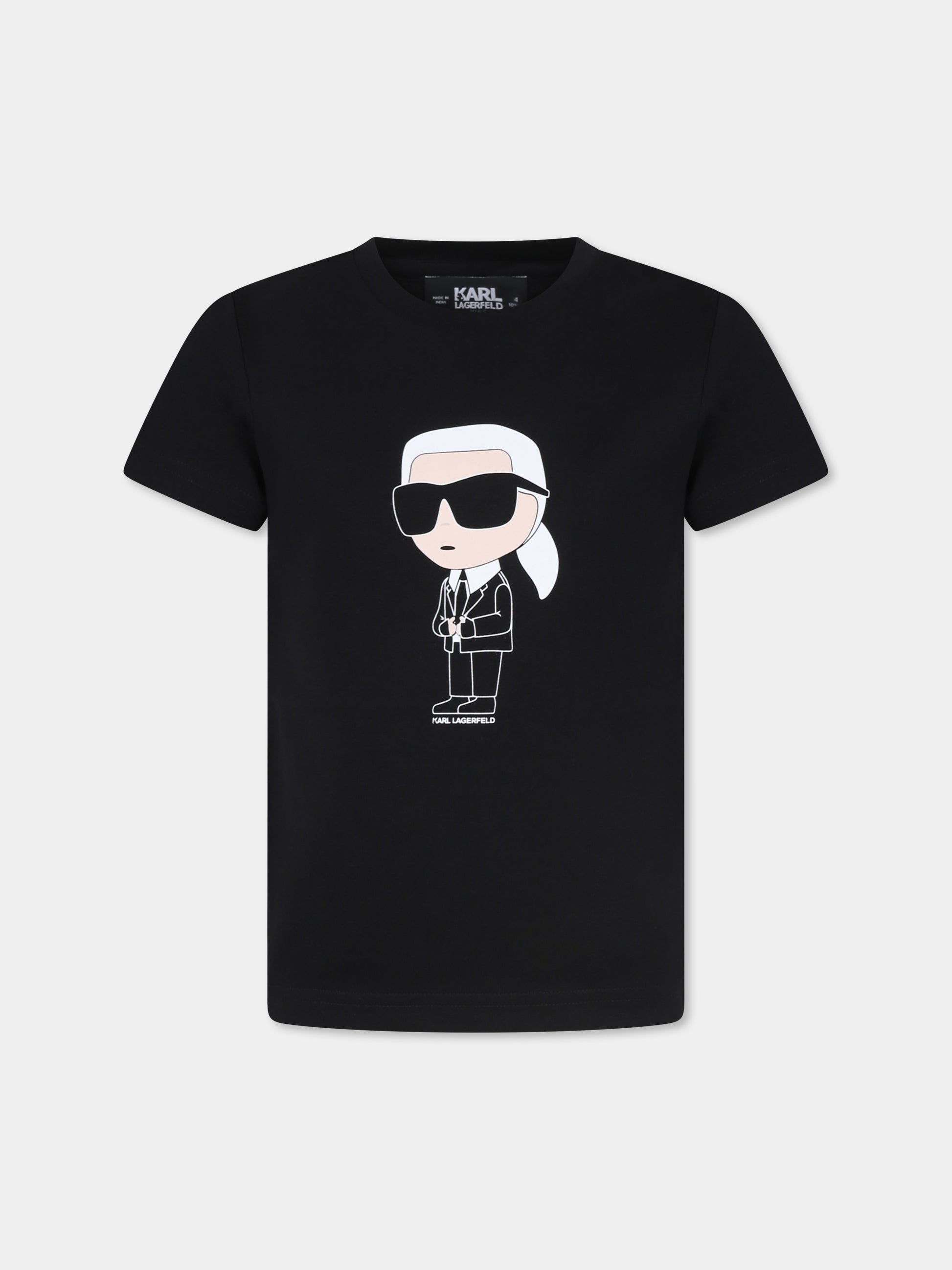 T-shirt nera per bambini con Karl,Karl Lagerfeld Kids,Z25410 09B
