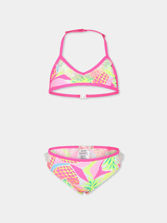 Bikini rosa per bambina con stampa ananas,Billieblush,U10505 Z41